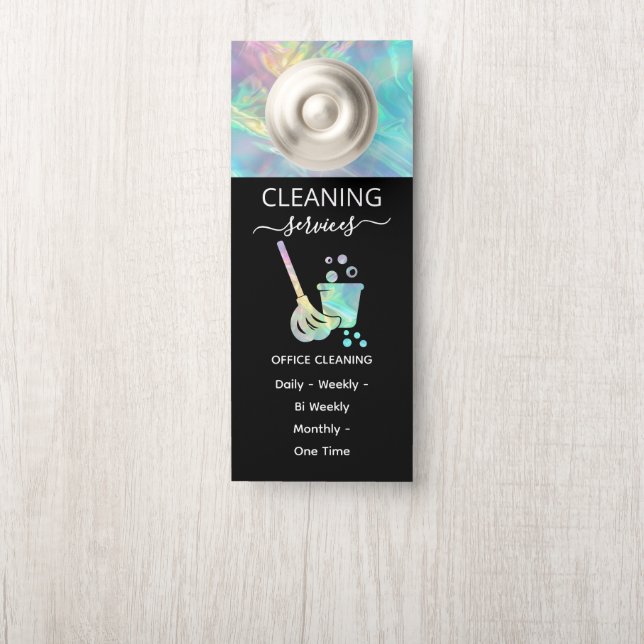 holographic Office Cleaning Service Door Hanger (On Knob)