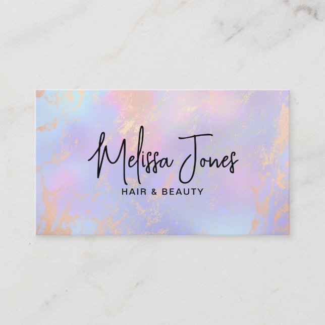 Holographic Opal Blush Rose Gold Business Card (Front)