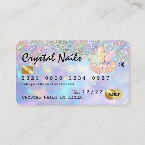 Holographic Opal Crystal Nail Tech Credit Card