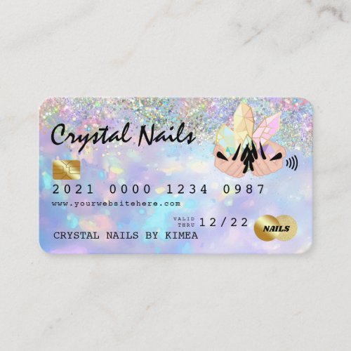 Holographic Opal Crystal Nail Tech Credit Card