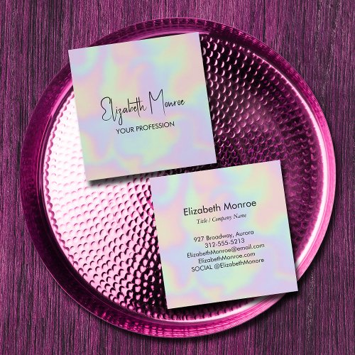 Holographic Opal Gemstone Square Business Card