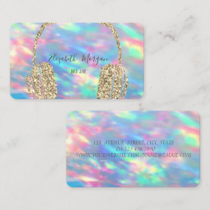 Holographic Opal Glitter Headphone DJ Business Card