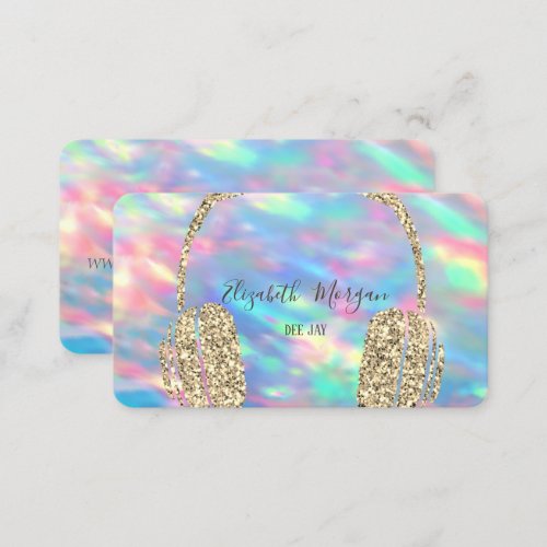 Holographic Opal Glitter Headphone DJ  Business Card