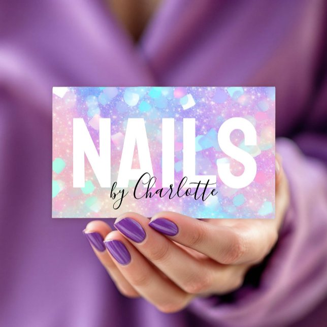 Holographic Opal Glitter QR Code Nail Salon   Business Card (Creator Uploaded)