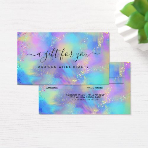 Custom Gift Certificates 9 Holographic Opal Iridescent Business Gift Card