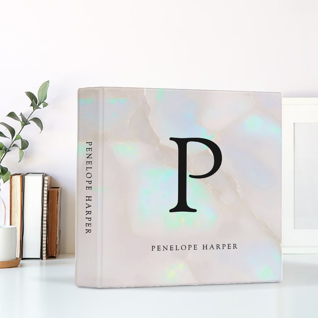 Holographic Opal Iridescent Monogram Chic 3 Ring Binder (Creator Uploaded)