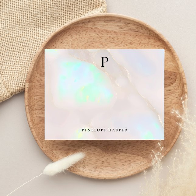 Holographic Opal Iridescent Monogram Chic Note Card (Creator Uploaded)