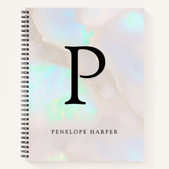 Holographic Opal Iridescent Monogram Chic Notebook (Front)