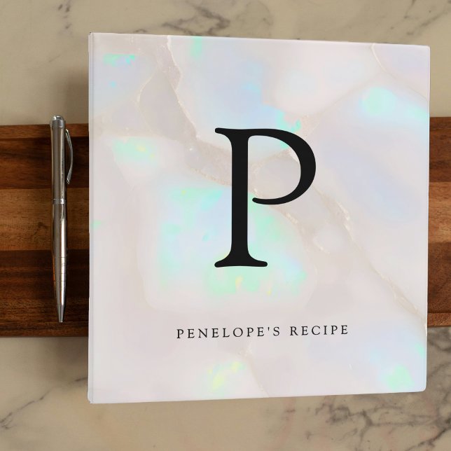 Holographic Opal Iridescent Monogram Recipe 3 Ring Binder (Creator Uploaded)