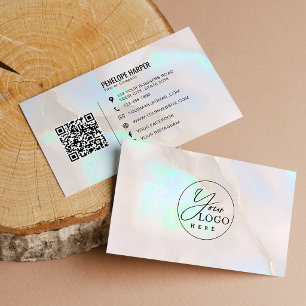 Holographic Opal Professional Company Logo QR Code Business Card