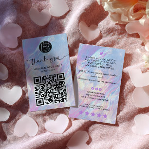 Holographic Opal QR Code Discount Thank You Business Card