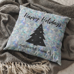 Holographic Opal Stone Background Happy Holidays Throw Pillow