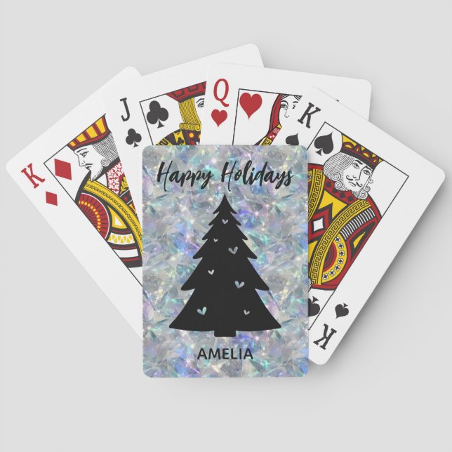 Holographic Opal Stone Background Holidays Name Poker Cards (Back)
