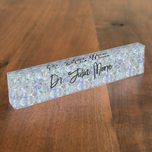 Holographic Opal Stone Background Name  Desk Name Plate