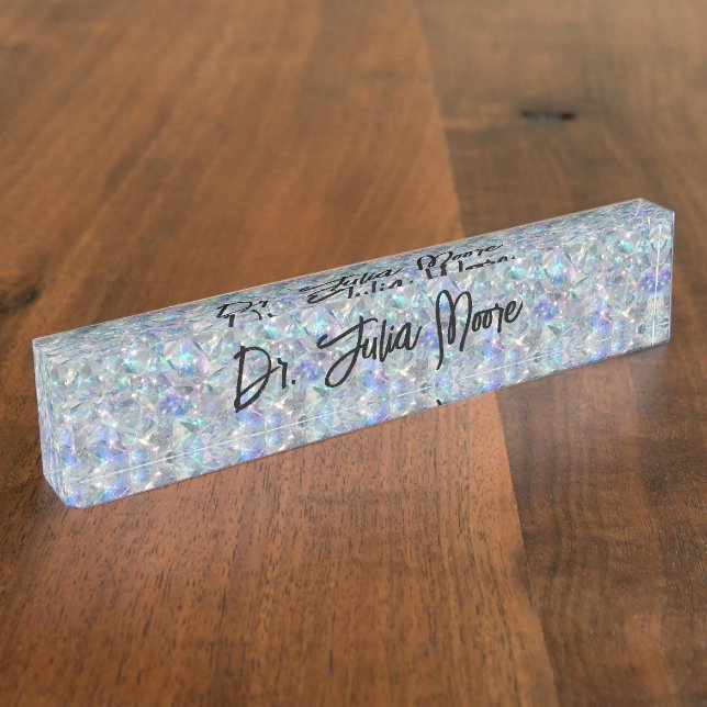Holographic Opal Stone Background Name  Desk Name Plate (Side)