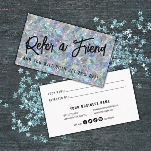 Holographic Opal Stone Background Referral Card