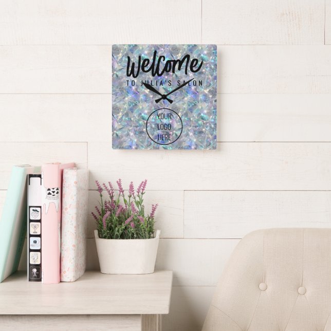 Holographic Opal Stone Background Square Wall Clock (Reading Room)