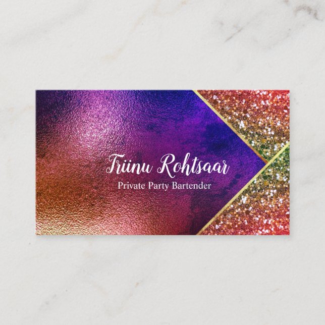 Holographic Opal Stone Glitter Business Card (Front)