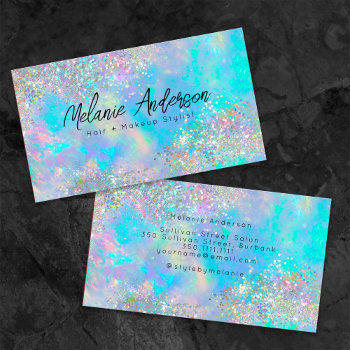 Holographic Opal Stone Glitter  Business Card by Sullivan_Street at Zazzle
