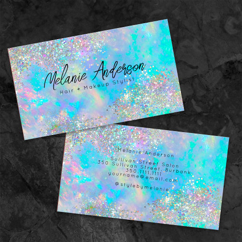 Holographic Opal Stone Glitter Business Card