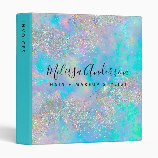 Holographic Opal Stone Glitter Calligraphy 3 Ring Binder (Front/Spine)