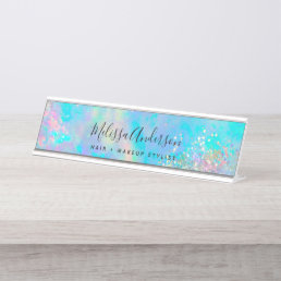 Holographic Opal Stone Glitter Calligraphy Desk Name Plate