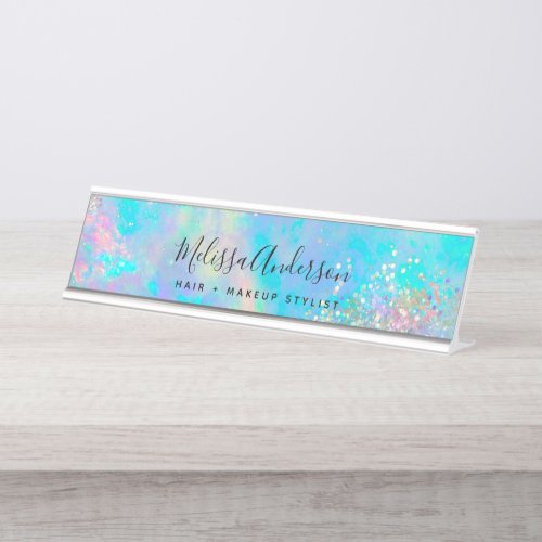 Holographic Opal Stone Glitter Calligraphy Desk Name Plate