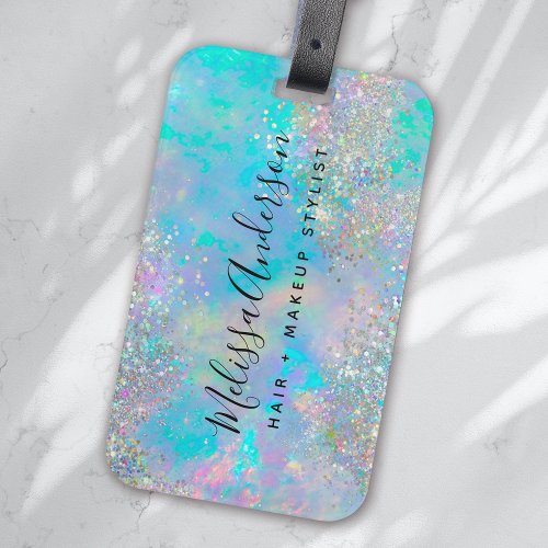 Holographic Opal Stone Glitter Calligraphy Luggage Tag
