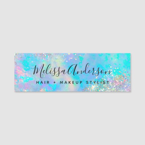 Holographic Opal Stone Glitter Calligraphy Name Tag