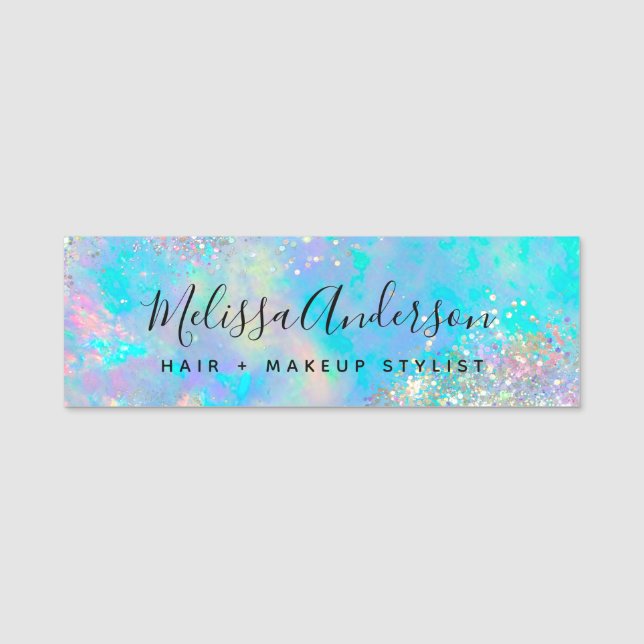 Holographic Opal Stone Glitter Calligraphy Name Tag (Front)