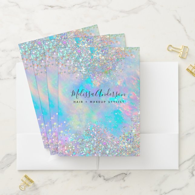 Holographic Opal Stone Glitter Calligraphy Pocket Folder (In Situ)