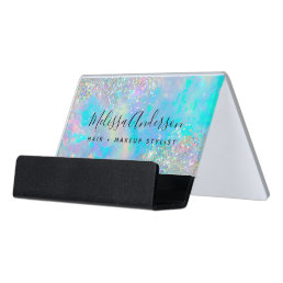 Holographic Opal Stone Glitter  Desk Business Card Holder