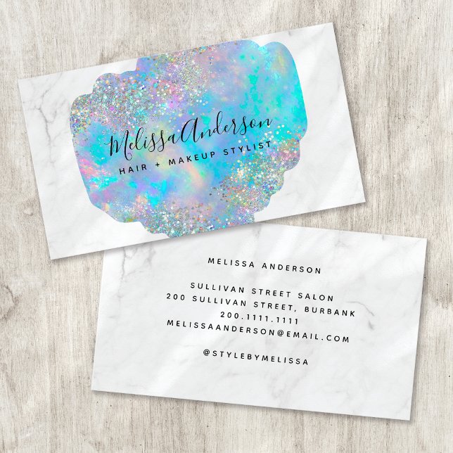 Holographic Opal Stone Glitter Marble Business Card (Creator Uploaded)
