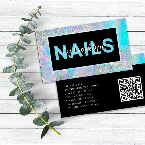 Holographic Opal Stone Glitter Nail Artist Business Card