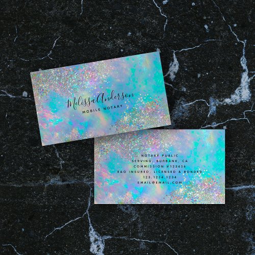 Holographic Opal Stone Glitter Notary Business Card