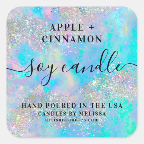 Holographic Opal Stone Glitter Soy Candle Label