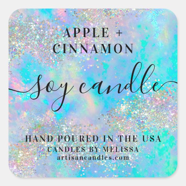 Holographic Opal Stone Glitter Soy Candle Label (Front)