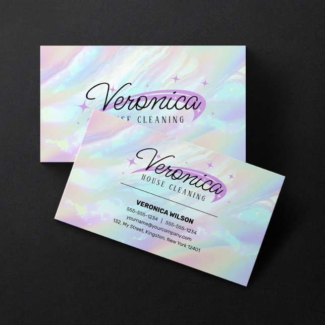 Holographic Opal Stone Maid House Cleaning Business Card (Creator Uploaded)