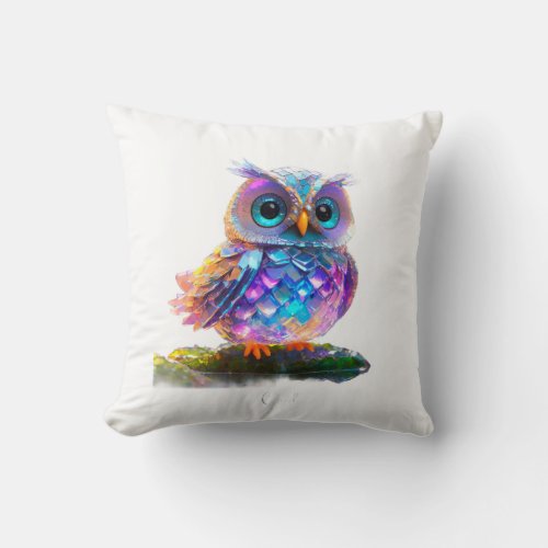 Holographic Owl Throw Pillow