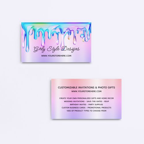Holographic Paint Drips Pastel Rainbow Ombre Business Card