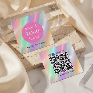 Holographic Pastel Brand Card with QR Code