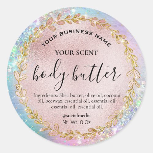 Holographic Pastel Glitter Rose Gold Body Butter Classic Round Sticker