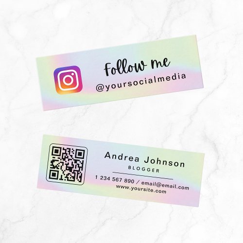 Holographic Pastel Instagram Follow Social QR Code Mini Business Card