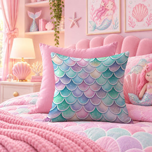 Holographic Pastel Mermaid Scales Chic Throw Pillo Pillow