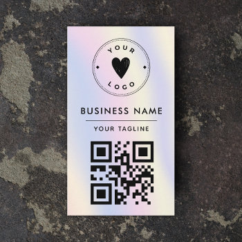 Holographic Pastel Rainbow Add Your Logo & Qr Code Business Card by LovelyVibeZ at Zazzle