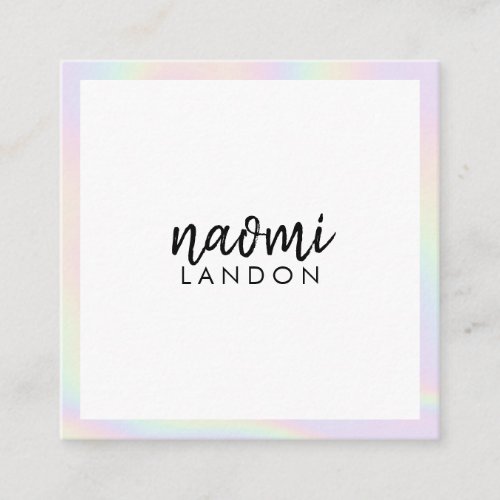 Holographic pastel rainbow modern minimal border square business card