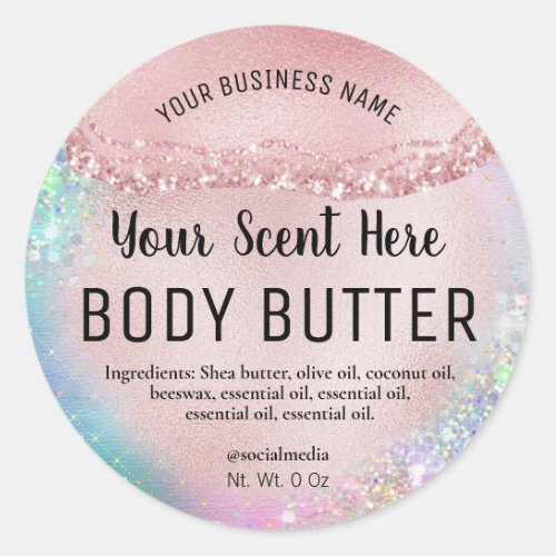 Holographic Pastel Rose Gold Body Butter Labels