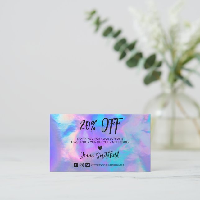 Holographic Pastel Trendy Thank You Business Card (Standing Front)