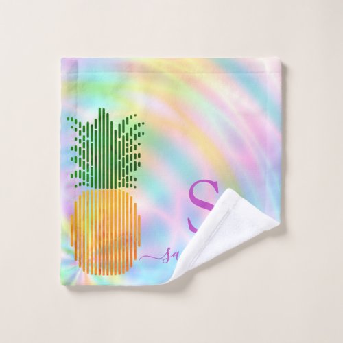 Holographic Pastel Unicorn Rainbow Name Pineapple Wash Cloth