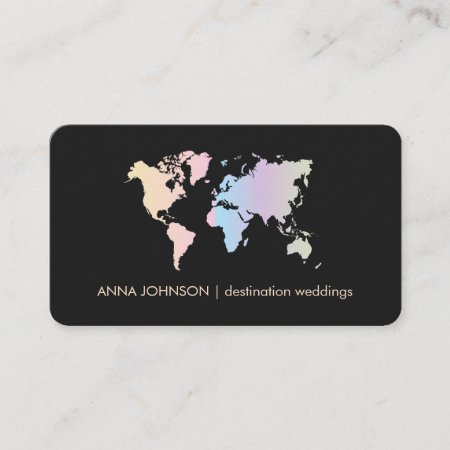 Holographic Pastel World Map Global Travel Agent Business Card